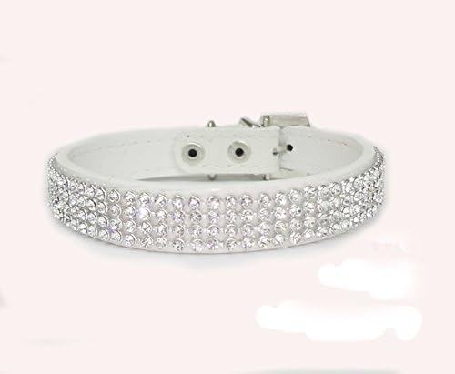 haoyueer Cute Dazzling Sparkling Elegant Fancy Crocodile PU Leather Bling Rhinestone Crystal Jeweled Pet Cat Dog Puppy Collar(White,S)