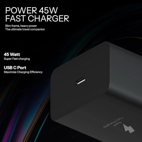 Image of 45W PD SuperFast Charging Adapter with Type-C to Type-C Cable, Black, 1M, Super Fast Charging Technology