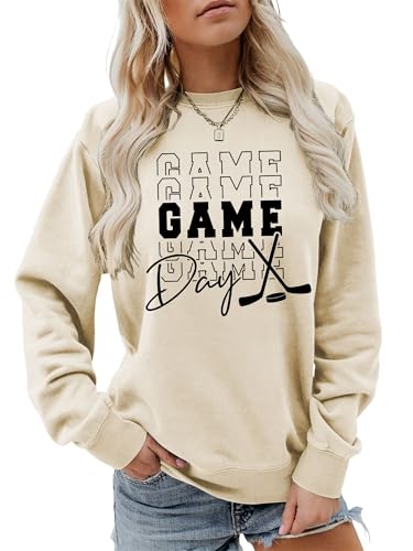 Game Day Hockey Sweatshirt Women Graphic Pullover Sport Long Sleeve Shirts Sunday Funday Tops