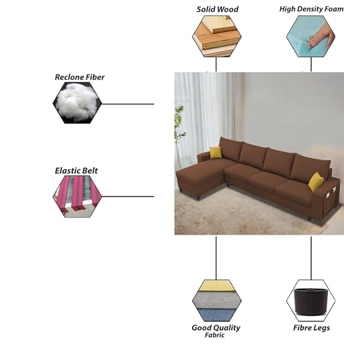 Image of Casaliving Porto LHS 6 Seater L Shape Sofa Set for Living Room (Brown Fabric) Premium Velvet Fabric Sofa Seet
