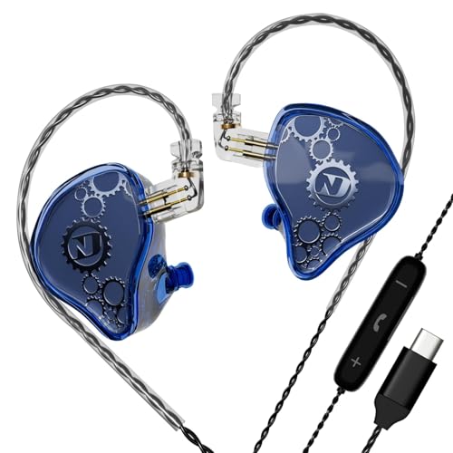 ND Venus インイヤーモニターヘッドホン、10mm ダブルマグネットダイナミックドライバー IEM イヤホン、ハイファイ有線ゲーミングイヤフォン、2ピン着脱式ケーブル (マイク付き-Type C, ブルー)