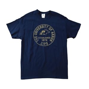 Akron Zips 100-Percent Pre-Shrunk Vintage Circle College Short Sleeve Tee, Medium, Navy