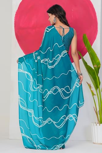 Image of MIRCHI FASHION Saree for Woman Chiffon Georgette Geometric Printed | Lightweight Farewell and Women's Office Sari with Blouse Piece