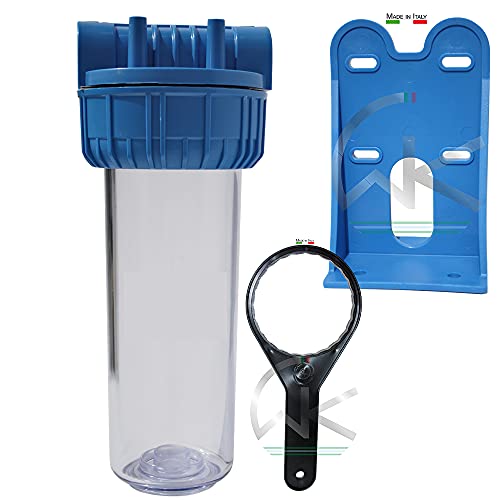 WK Kit de conteneur 10' vide pour filtre (fixations 3/4') avec support de fixation et clé | Made in Italy,
