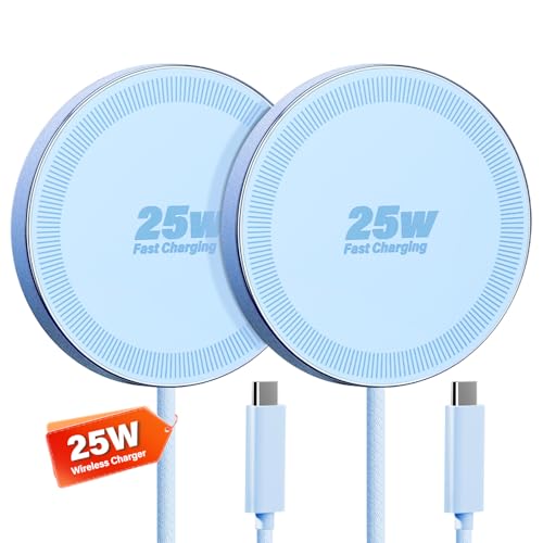Image of 25W Wireless Charger for MagSafe, Magnetic Fast Charging Pad for iPhone 17 /16 /15 /14 /13 /12 Series & AirPods, Strong Magnet, Thin & Portable Wireless Charger for Travel Home Office (Blue, 2Pack)