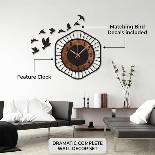 Image of DIY Modern Bird Analog Wall Clock for Hall and Living Room - Silent Non-Ticking Sweep Movement, Stylish Vintage Decorative Wall Watch for Home, Office, and Bedroom 12-Inch Black