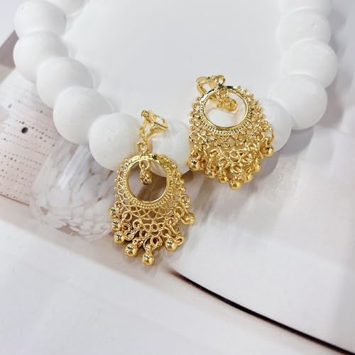 Aretes vintage Jhumka Jhumki clip on boho étnicos para mujer miniatura 3