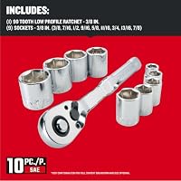 CRAFTSMAN 10 Pc Mechanics Tool Set with 90-tooth Low Profile Ratchet, SAE, 3/8 Inch Drive (CMMT34563) — image 3