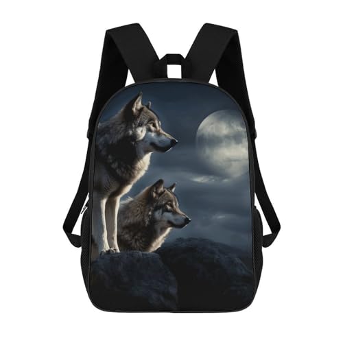 Cute Backpack,Wolves in The Moonlight Print Backpacks,17 Inch Backpack for Men,Suitable for Extra Heavy And Heavy Duty Backpacks