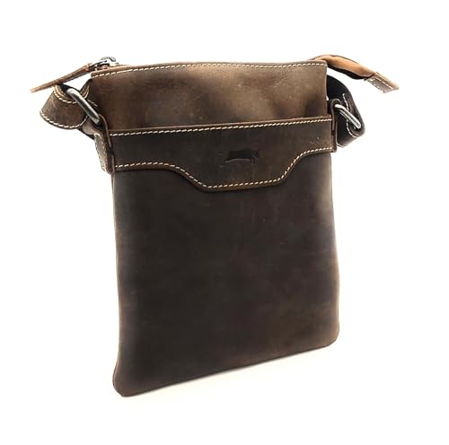 Lemasi Bolso bandolera de piel unisex, color marrón, 170 x 220 x 40 mm, ideal para adultos a la moda con estilo vintage