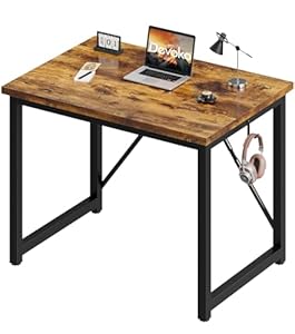Devoko Computer Desk 80 x 50 x 75 cm, Home Office, Study Writing Desks Small Desks for Small Spaces, Laptop Table for Home Workstations, Industrial Design Black Desk Metal Frame, Rustic Brown