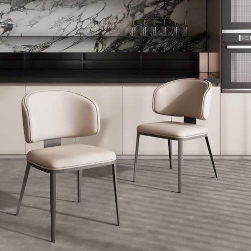 Image of Dining Chairs Modern High Backrest Comfortable, Fashion Upholstered Kitchen Chair Armless Dinner Chair with Metal Legs for All Rooms (Light Grey, Set of 2)