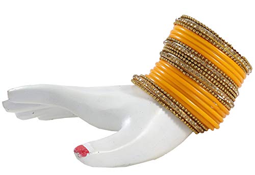 Image of NMII Glass With Zircon Gemstone Studded Worked and Ball Chain Or Plane Gloosy Finished Bangles Set For Women and Girls