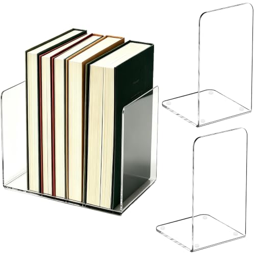 Image of Acrylic Book Ends 4 Pcs, Clear Bookends, Bookend Organizer for Shelves