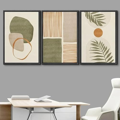 Décor bohème pour mur vide - Solution 3 cadres illustrations abstraites et feuilles - 2