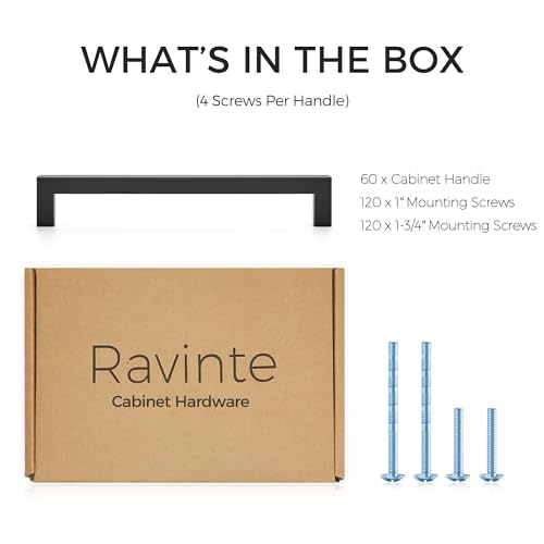 Image of Ravinte Matte Black Kitchen Square Cabinet Handles 7-1 /2 Inch 60 Pack | Stainless Steel, Smooth Pulls Feel, Square Bar Grip, Kitchen Cabinet DIY, For Cupboards, Drawers, Dressers, Cabinets