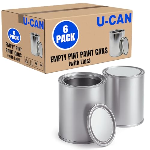 LAUCO Empty Paint Cans with Lids 16 oz Pint Metal Paint Cans 6 Pack Durable Tin-Plated Steel Containers for Paint Resin Adhesives Stains Crafts DIY Projects & Storage