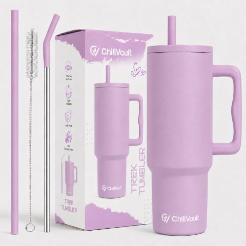 Image of REFULGIX ChillVault 1200ml Stainless Steel Tumbler | Double-Wall Insulated Travel Mug with Handle, 2 Straws & Leak-Proof Lid | Keeps Drinks Hot & Cold | Laviander