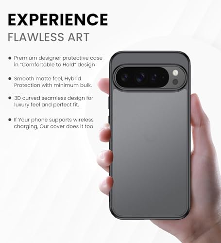 Image of Golden Sand Rugged Frosted Semi Transparent PC Shockproof Slim Back Cover Compatible with Google Pixel 9 Pro XL 5G | Military Grade Drop Protection and Scratch Resistance Mobile Back Case, Black