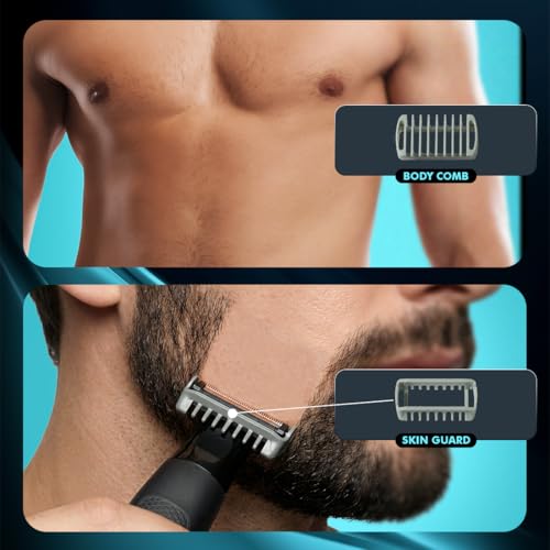 Image of Ikonic Me 6-in-1 Master Stroke Personal Groomer for Men | Beard & Body Trimmer | Dual Blade Technology | 30 Flexible Head | 60 Min Cordless Runtime