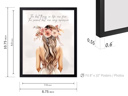Image of Poster Master The Best Thing In Life Are Free Poster - Fashion Print - Trendy Art - Flower Art - Gift for Women & Fashionista - Funny Glamour Decor for Bedroom or Girl's Room, 8x10 Black Framed