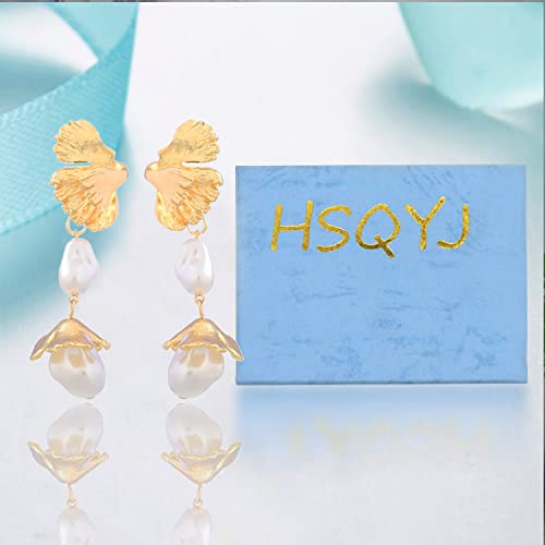 Fashion Exaggerated Pearl Flower Leaf Drop Long Earrings Large Floral Pearl Statement Dangle Earring Funky Sparkling Bride Jewelry For Women Girls Gift Gold/Silver Plated (Style 1) #TOP6