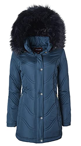 Sportoli Jackets for Women Quilted Down Alternative Longer Winter Coat with Fur Trim Hood4
