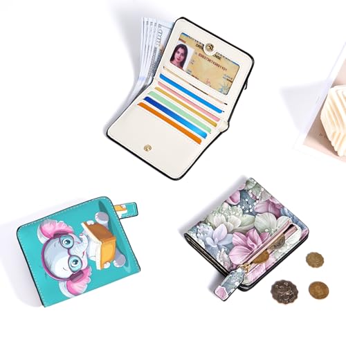 Image of Toughergun Lovely Elephant RFID Small Wallet Women, Slim Thin Vegan Leather Bifold Wallet with Zipper Coin Pocket & ID Window, Cute Mini Travel Credit Card Holder Gift for Women Ladies Teen Girls