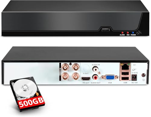 KERUI 3K/5MP Lite 6 en 1 Grabador DVR 4 Canales con Detección de Personas para Sistemas de Cámaras de Seguridad Analog/XVI AHD TVI CVBS CVI IP en Interiores y Exteriores, H.265+ Disco Duro 500GB