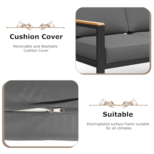4-Piece Patio Furniture Set with Wood-Like Arms-Black - Image 4