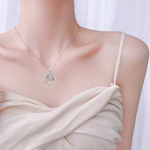 Aniu Family Tree of Life Necklace for Women/Girls, 925 Sterling Silver Birthstone Pendant, 5A Cubic Zirconia Jewellery(with Gift Box)