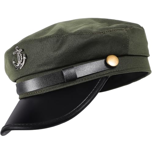 ROMISBABA Sombrero de Capitán para Fiesta y Disfraces, Diseño Clásico en Cuero y Algodón Verde, Resistente y Cómodo para Actuaciones y Uso Diario