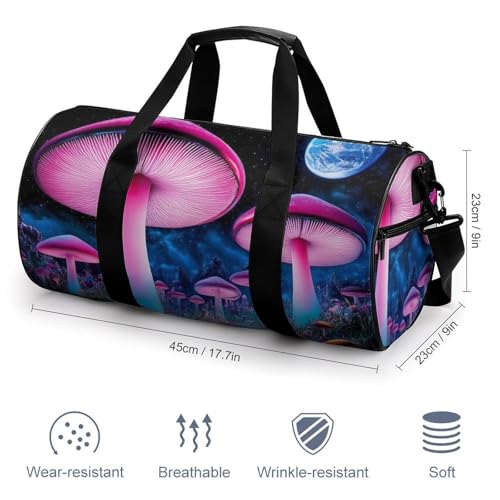 Gym Bag for Men Women, Lightweight Overnight Duffel Bags Trippy Mushroom Magical World Glowing Art Waterproof Travel Sports Bag2