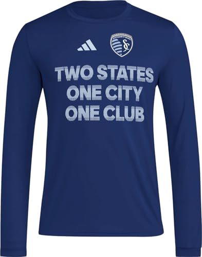 adidas Men's Sporting Kansas City Pre-Game Long Sleeve T-Shirt, Team Navy Blue/Sporting Kansas City, Medium/Tall