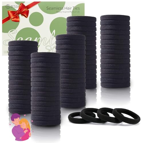 100PCS Black Hair Ties for Women Girls, Seamless Thick Black Hair Band, Elastic Hair Ties No Damage Ponytail Holder Valentine's Day Gift