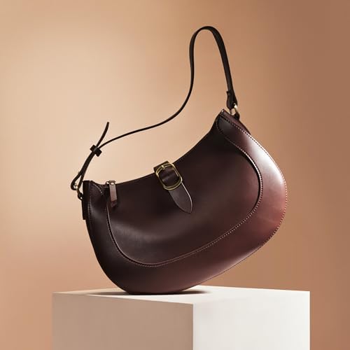Image of SUNLIGHT LEAVES Vintage Vegan Leather Crescent Hobo Bag For Women Lunar Shoulder Purse Satchel Under Arm Lady Handbag