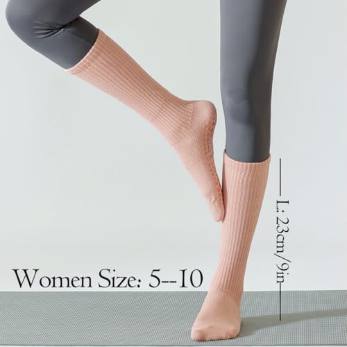 Image of Pilates Grip Socks for Women,Yoga Slouchy Socks with Grips for Barre Workout-Long Scrunch Non Slip Socks