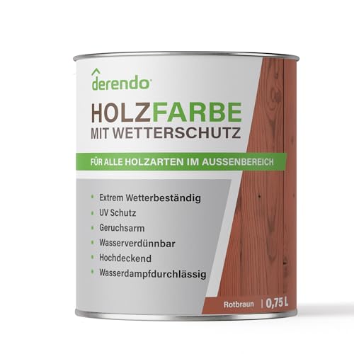 derendo Holzfarbe braun außen wetterfest Wetterschutzfarbe Holz 750ml seidenglänzend Rotbraun Holzlack Außenbereich Holzschutzlasur hohe Deckkraft