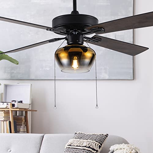 River Of Goods Transitional Glass Globe Led Ceiling Fan - 52" L X 52" W - Rich Barnwood/Black Fan Blades #TOP1