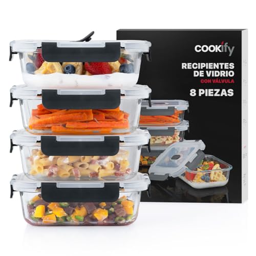 La mejor selección de Recipientes para comprar hoy. 44 Cookify Recipientes de Vidrio con Tapa Hermética - Tupper Contenedor de Alimentos sin BPA (Set 8 pzas)