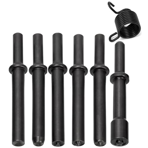 Swpeet 7Pcs Acier au Carbone Lourd Lissage Pneumatique Rivet air Kit d'outils de Marteau Avec le Ressort, Kit d'outils de bit de Rivet de Marteau d'air Pour Rivet Creux Solide Demi Creux