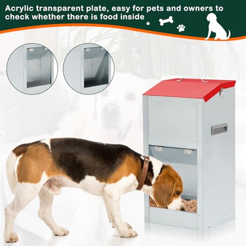 2 Pcs 15 Lbs Large Automatic Dog Feeders with Handle Acrylic Panel Galvanized Gravity Feeder Outdoor Hanging for Doggie Breed Dog Food Dispenser Container(Red) - Image 5