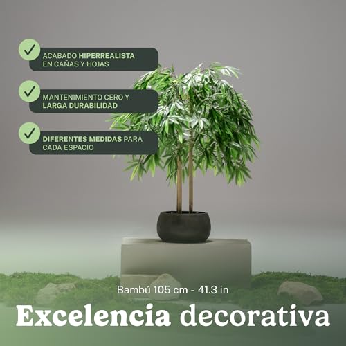 MAIA SHOP Bambú Artificial 105 cm con Cañas Naturales, Planta Artificial Realista de Interior para Decoración de Hogar, Oficina, Hotel o Eventos, Árbol Decorativo Verde - imagen 6