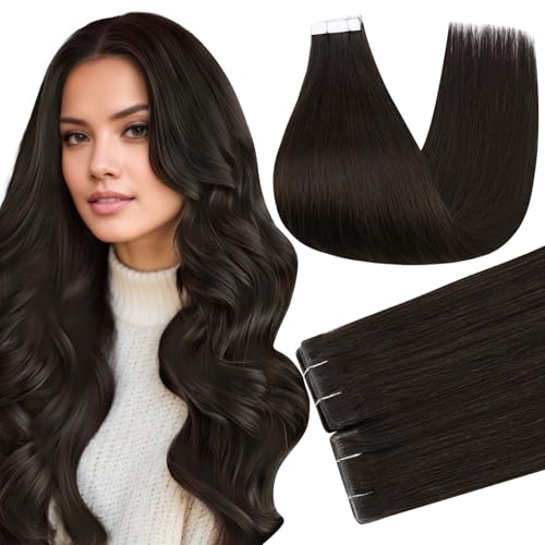 Image of Full Shine Injection Tape ins Human Hair Extensions Injected Tape in Extensions Color 2 Brown Straight Brazilian Extension Seamless Remy Silky Skin Weft 24Inch 50Gram 20Pcs for Wedding