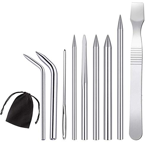 Electrely 9 Piezas Paracord FID Acero inoxidable Paracord Cordón Agujas de costura con herramienta de suavizado para suministros de bricolaje artesanal (9 Piezas)
