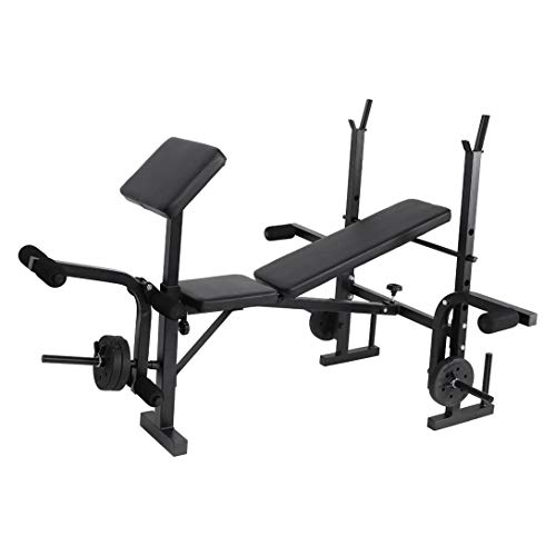 XINQITE Olympic Weight Bench, Multifunctional Workout Station Adjustable Dumbbell Bench Weightlifting Bed with Preacher Curl Leg Developer and Crunch Handle
