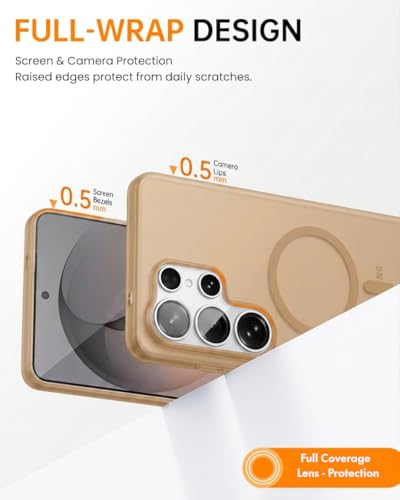 Image of DIZORO Matte Case for Samsung Galaxy S24 Ultra Compatible with MagSafe, Camera Lens Full Protection, Shockproof Translucent Frosted TPU Soft Phone Cover, Anti-Fingerprint (Desert)