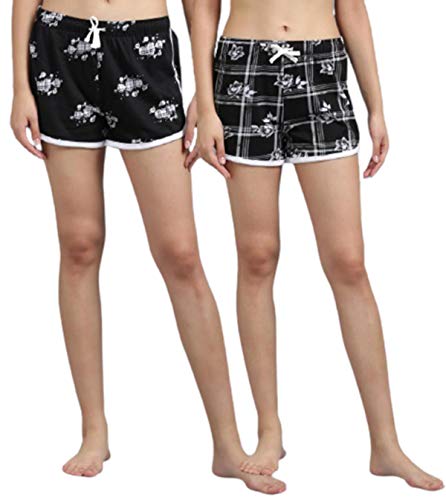 Image of KOTTY Pure Cotton Black and Black Printed Women Night Short - Pack of 2 (Black&Black)