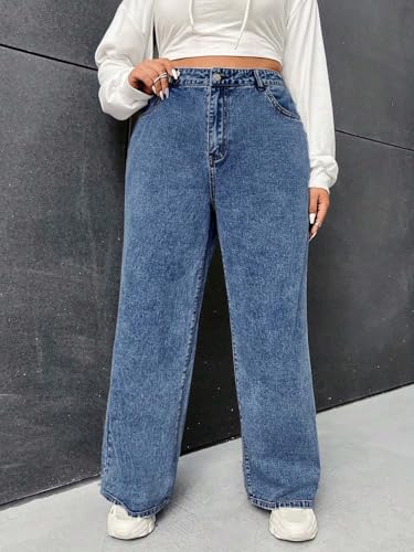 Image of KOTTY Women's High Waist Wide Leg Button Coin Pocket Straight Fit Jeans Stylish Regular to Plus Size Fit Denim Jeans for Women