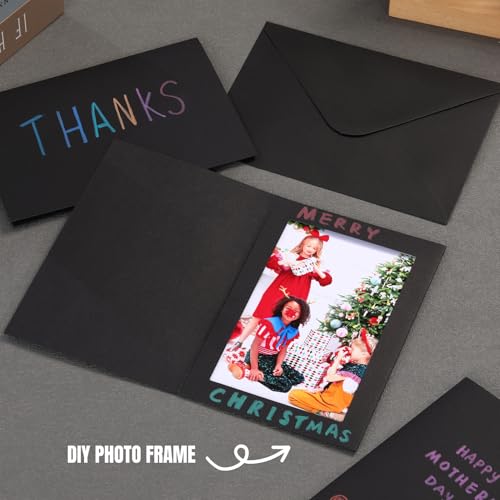Image of 50 Photo Frame Cards with 50 Self Seal Envelopes, 4x6 Paper Picture Frames Bulk Photo Insert Notecards for Mother's Day Father's Day Graduation Wedding Birthday Classroom DIY - Black
